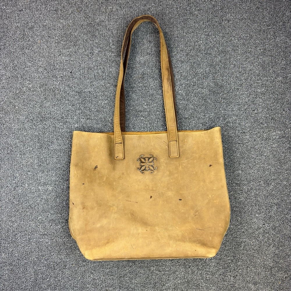Rustic Cuff Large Leather Tote Bag Brown Distressed Patina Open Top Purse Boho